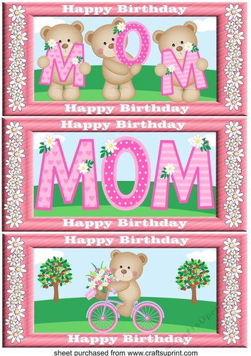 3 Mom Birthday bear toppers/card fronts 