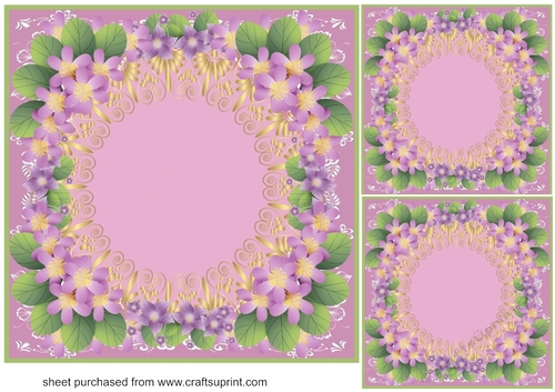 3 Purple floral card front/topper (blanks)