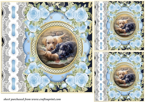 3 Blue lace pups card front/toppers 1