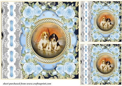 3 Blue lace pups card front/toppers 2