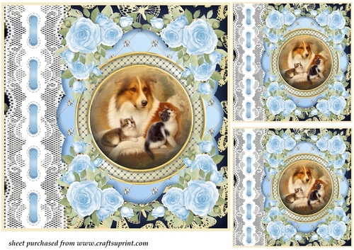 3 Blue lace pups card front/toppers 3
