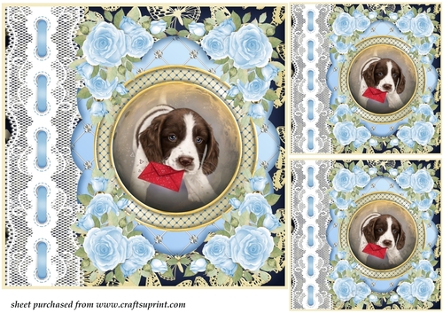 3 Blue lace pups card front/toppers 5