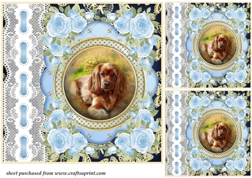 3 Blue lace pups card front/toppers 6