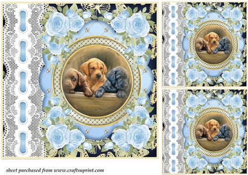 3 Blue lace pups card front/toppers 7