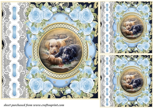 3 Blue lace pups card front/toppers 8