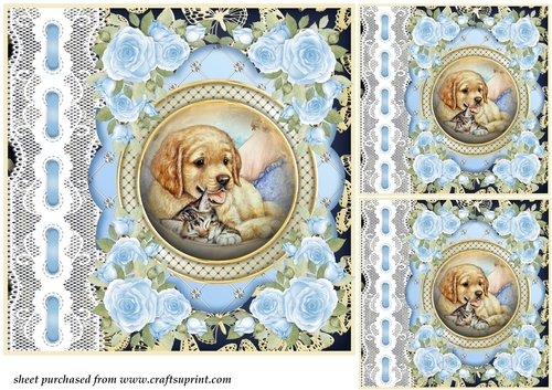 3 Blue lace pups card front/toppers 10