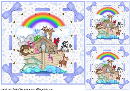 3 Blue Noahs ark card front/toppers