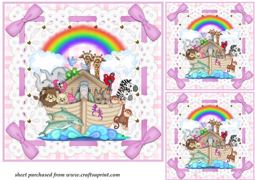 3 Pink Noahs ark card front/toppers