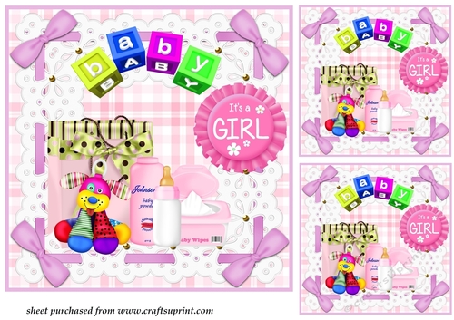 3 Its a Girl New Baby card front/toppers