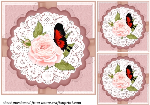 3 Pink rose and butterfly card front/toppers