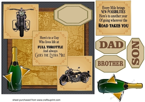 3 Panel black motor bike card front with sentiments