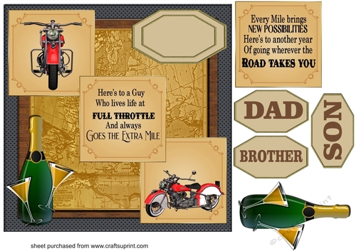 3 Panel red motor bike card front with sentiments