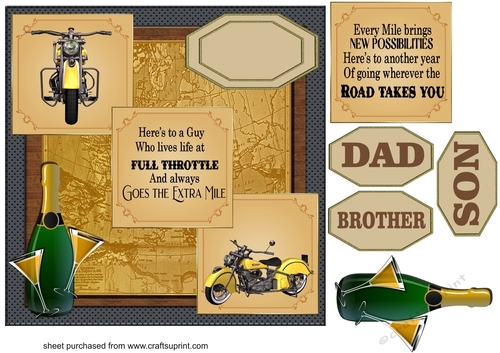 3 Panel yellow motor bike card front with sentiments
