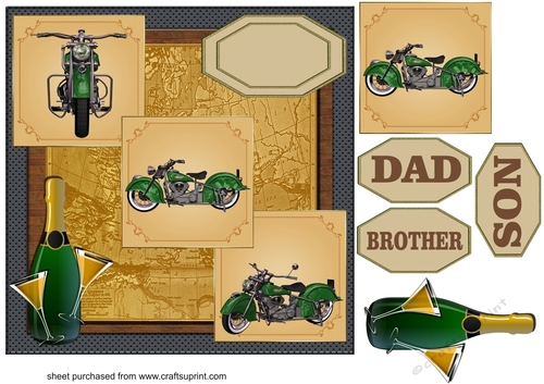 Green 3 Panel motor bike card front