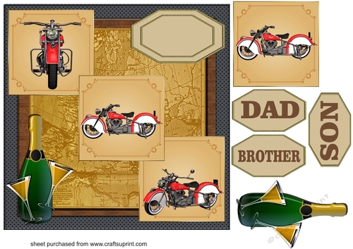 Red 3 Panel motor bike card front