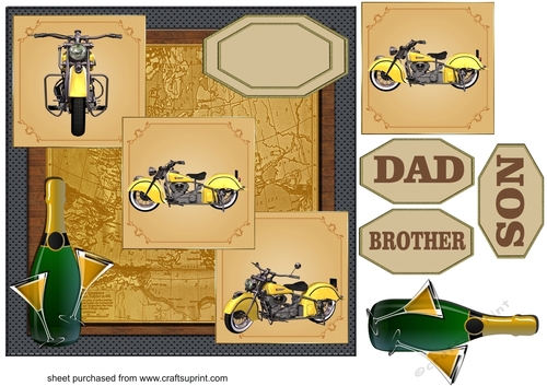 Yellow 3 Panel motor bike card front