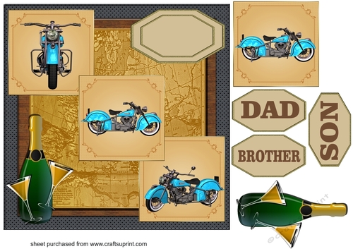 Blue 3 Panel motor bike card front