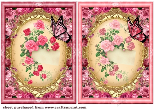 2 Pink roses and butterfly toppers/card fronts
