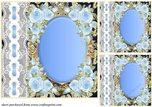 3 Blue rose card front/toppers