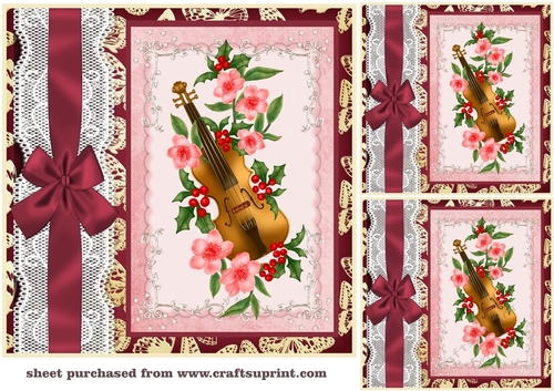 3 Floral violin card front/toppers 1