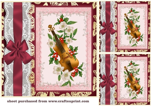 3 Floral violin card front/toppers 2