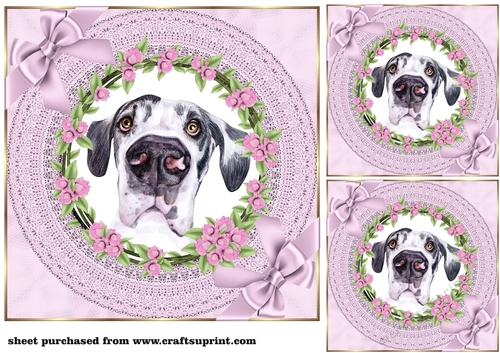 3 Lilac cute floral pup card front/toppers 2