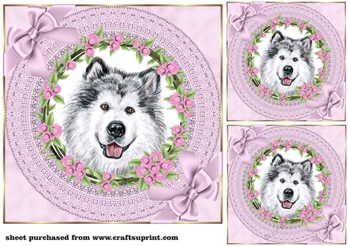 3 Lilac cute floral pup card front/toppers 3