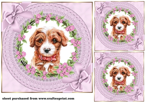 3 Lilac cute floral pup card front/toppers 5