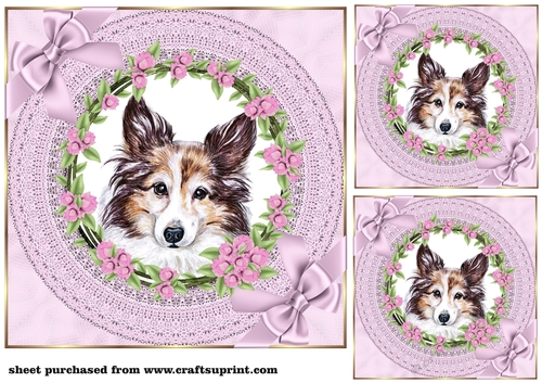 3 Lilac cute floral pup card front/toppers 6