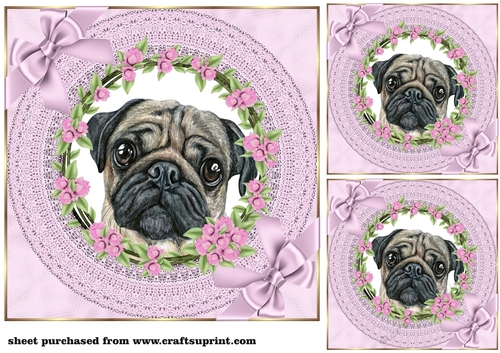 3 Lilac cute floral pup card front/toppers 10