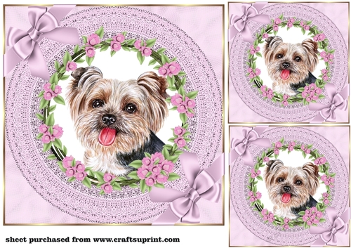 3 Lilac cute floral pup card front/toppers 11