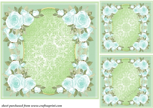 3 Green rose corner card front/toppers