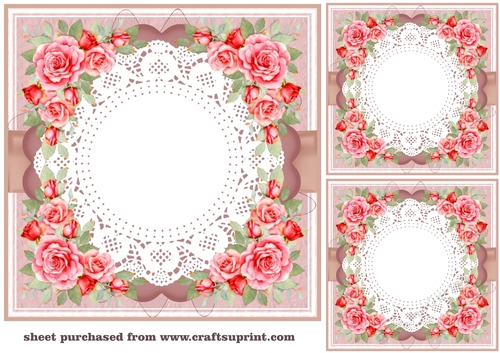 3 Pink rose doily card front/toppers