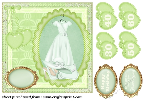 Age 30-60 green outfit birthday card front