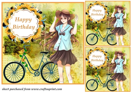 3 Sunflower female Birthday card front/toppers