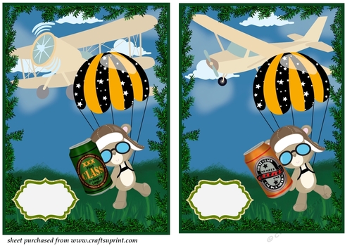 2 Parachuting bear with beer card fronts(blank)