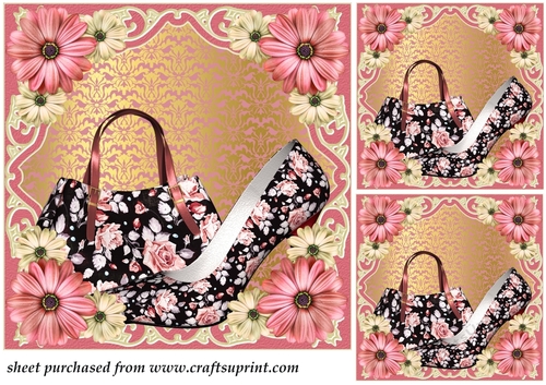 3 Pink and black bag and shoe card front/toppers