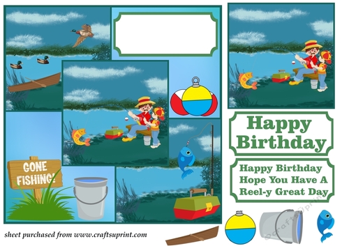3 Panel fishing Birthday card front