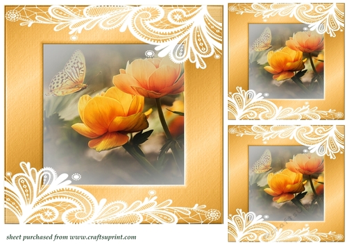 3 Orange flower with butterfly card front/toppers