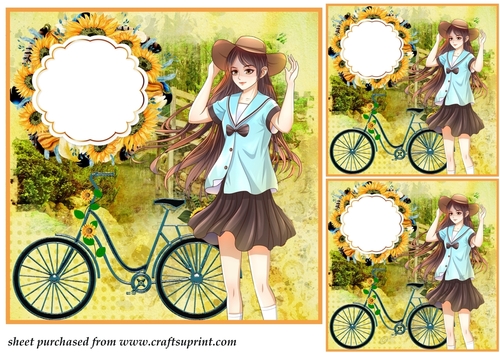 3 Sunflower girl card fron/toppers
