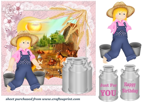 Girl feeding time on the farm card front