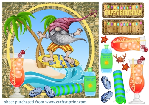 Birthday beach gnome card front 1