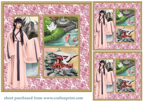 3 Pink Japanese card front/toppers