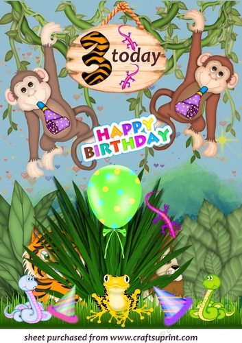 Age 3 Jungle birthday topper