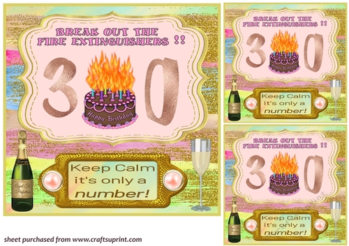 3 Pink keep calm age 30 card front/toppers