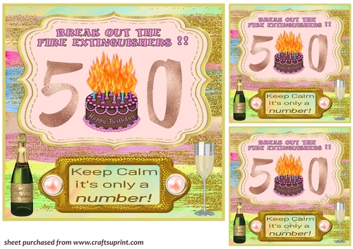 3 Pink keep calm age 50 card front/toppers