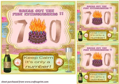 3 Pink keep calm age 70 card front/toppers