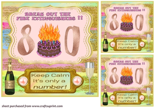3 Pink keep calm age 80 card front/toppers