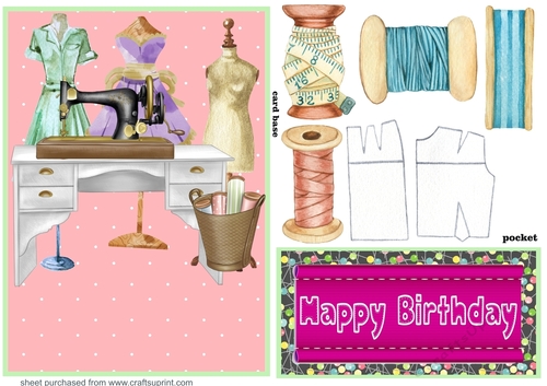 Sewing themed pocket card front