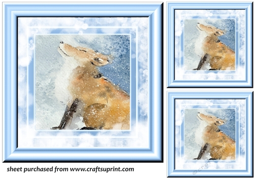 3 Blue frosty fox card front/toppers